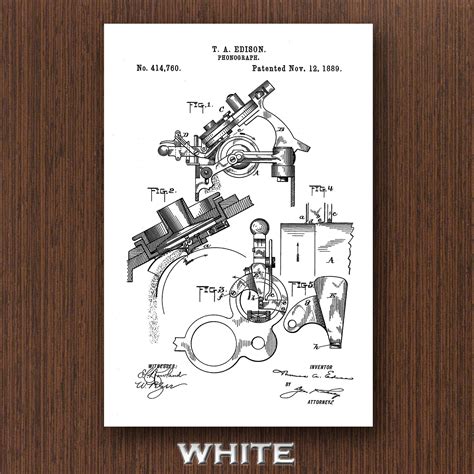 Thomas Edison Phonograph Patent Print Edison Poster Etsy