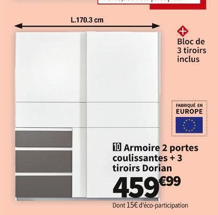 Promo Armoire 2 Portes Coulissantes 3 Tiroirs Dorian Chez Conforama