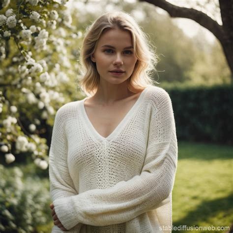 Beautiful Blonde Woman In Woven Sweater Stable Diffusion Online
