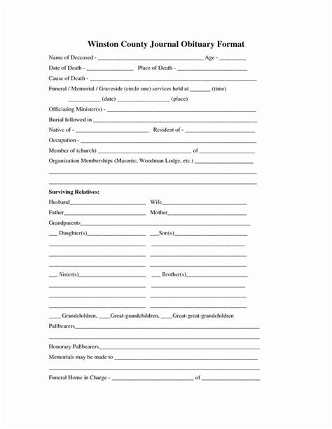 Create A Free Printable Obituary Free Printable Templates