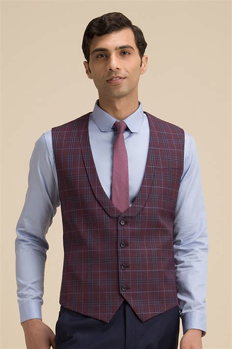 Buy Philocaly Blue Wool Checkered Waistcoat Online Aza Fashions