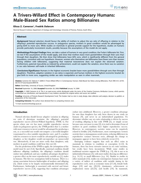 PDF A Trivers Willard Effect In Contemporary Humans Male Biased Sex Ratios Among Billionaires