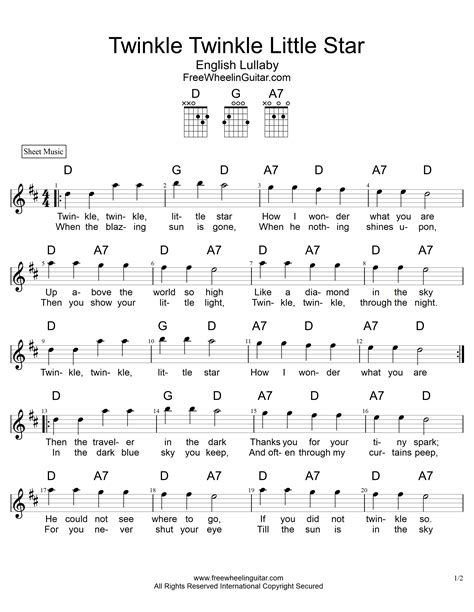 Twinkle Twinkle Little Star - Sheet Music - FreewheelinGuitar.com