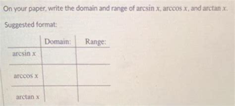 Solved On your paper, write the domain and range of arcsin | Chegg.com