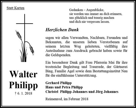 Traueranzeigen Von Walter Philipp Vrm Trauer De