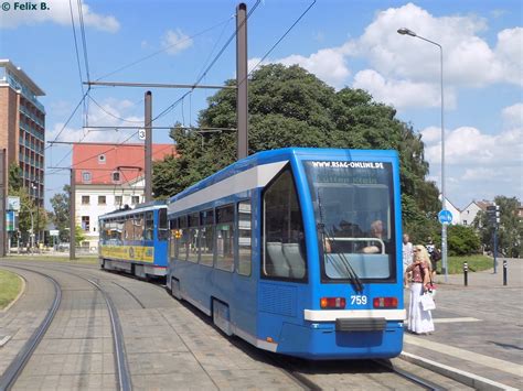 Tatra Stra Enbahn Mit Beiwagen Mit Der Nr Der Rsag In Rostock Am