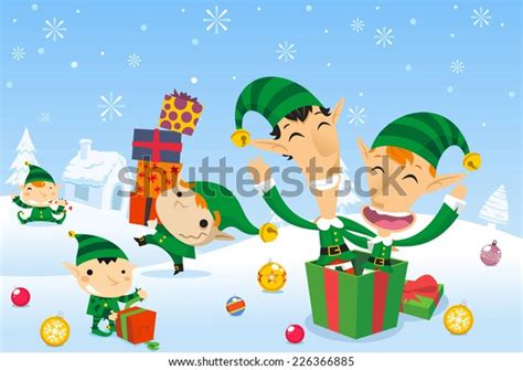 Elves Working Playing North Pole Stock Vector (Royalty Free) 226366885