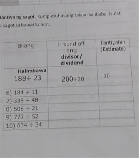 Kumpletuhin Ang Talaan Sa Ibaba Isulat Ang Angkop Na Sagot Sa Bawat