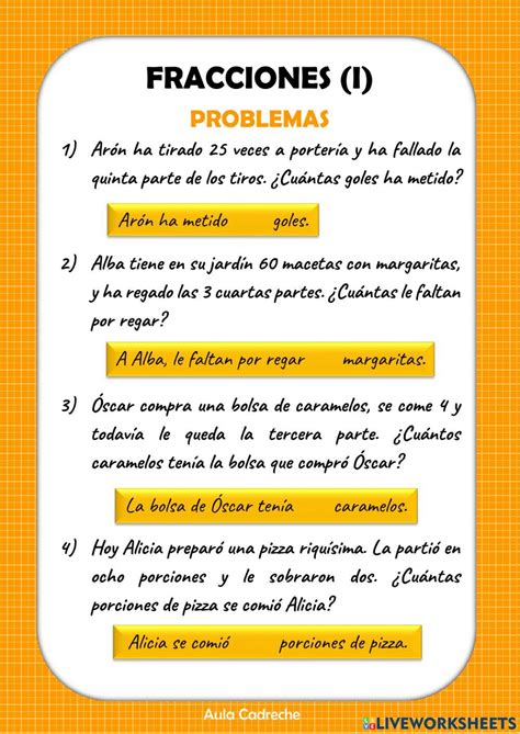 Problemas Con Fracciones Interactive Worksheet For Sexto De Primaria