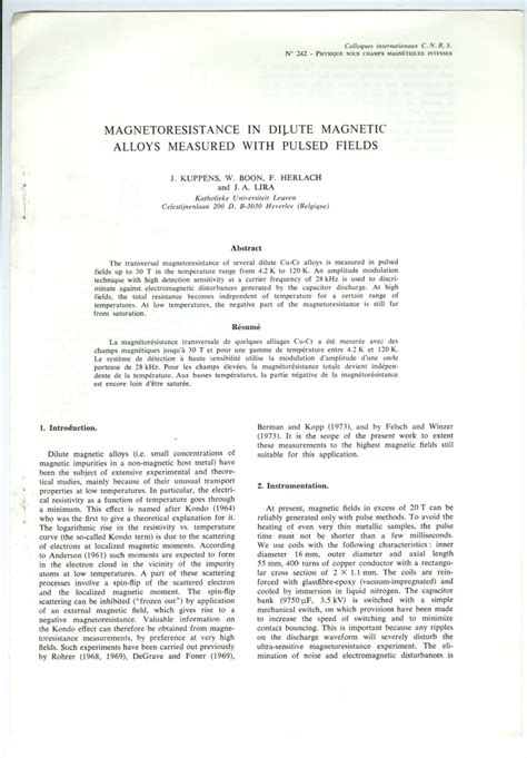 Pdf Magnetoresistance In Dilute Magnetic Alloys Measured With Pulsed