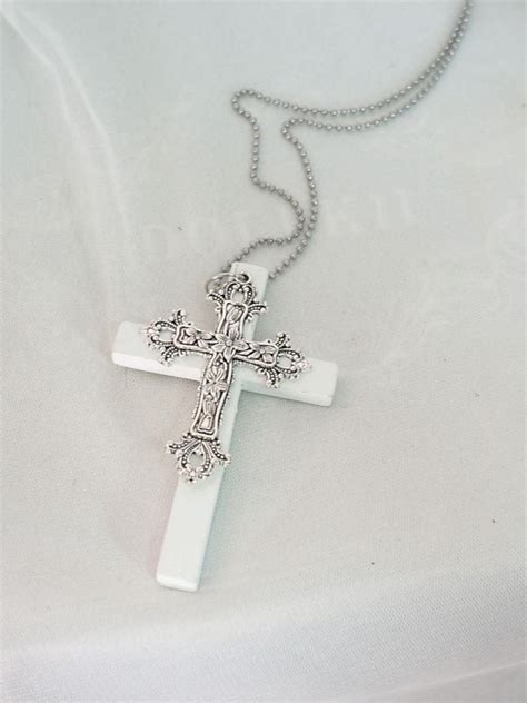 Gothic Cross Pendant Necklace Black/White