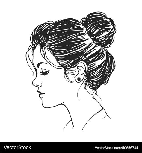 Woman Messy Bun Hair Style Side View Black Vector Image