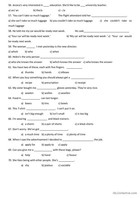 grammar and vocabulary test: English ESL worksheets pdf & doc