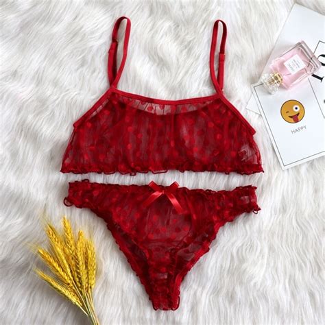 Sexy Lingerie Floral Dot Lace Women S Bikini Bra T Back G String Underwear Set Shopee Malaysia