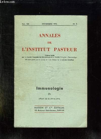 Annales De L Institut Pasteur N Volume Novembre