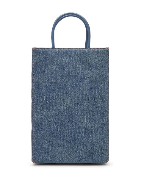 Diesel Logo Embossed Denim Tote Bag In Blue Modesens