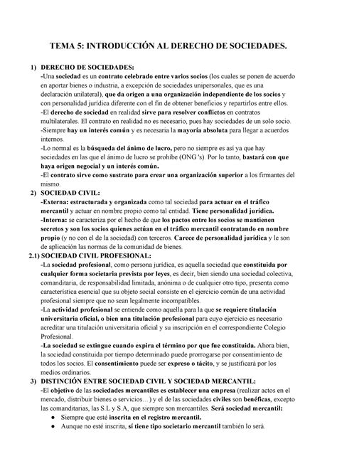 TEMA 5 Introducción AL Derecho DE Sociedades TEMA 5 INTRODUCCIÓN AL