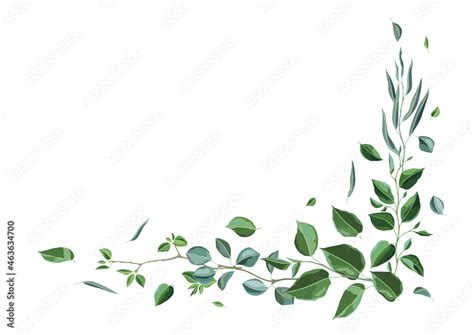 Decoration With Branches And Green Leaves Spring Or Summer Stylized