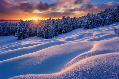 Puesta De Sol En Invierno En El Bosque Ia Generativa Foto Premium