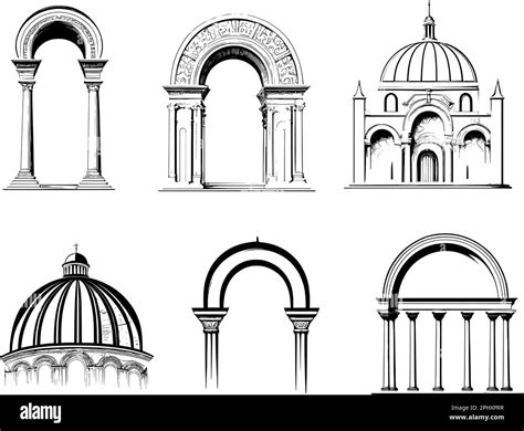 Basic elements of Greek architecture.Set of vector illustrations of antique arches Stock Vector ...