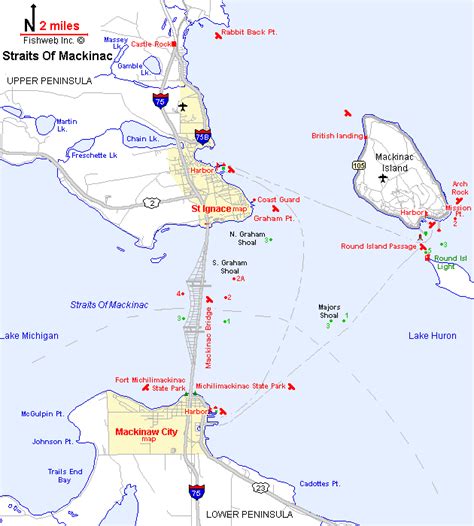 Straits Of Mackinac Map Michigan Fishing Michigan Interactive™