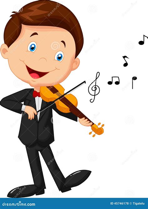 Little Boy Cartoon Playing Violin Stock Vector - Illustration of happy ...