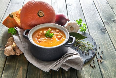 Premium Photo Pumpkin Creme Soup With Garlic Red Onion And Ginger