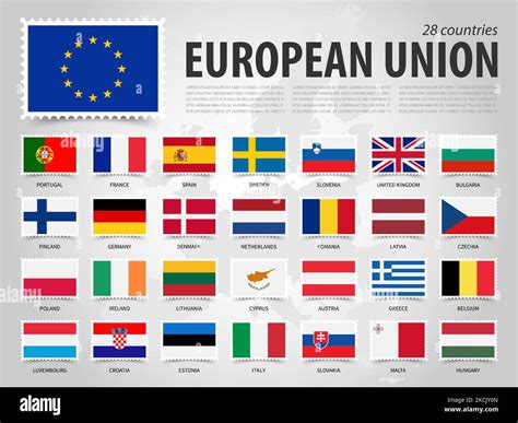 European Union Eu And Membership Country Flag With Europe Map