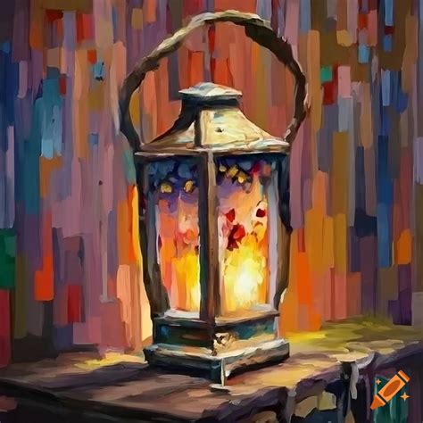 Colorful Oil Painting Of A Detailed Lantern In A Mineshaft On Craiyon