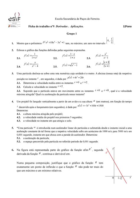 D2 Ficha De Trabalho Nº9 Derivadas Aplicações E Graficos Escola