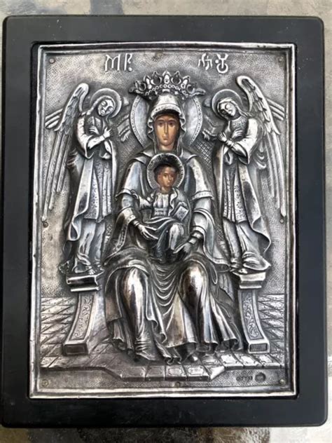 VINTAGE GREEK ORTHODOX Byzantine Silver Icon Virgin Mary Baby Jesus