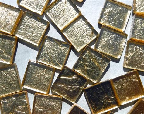 Gold Foil Square Tiles 25 Glass Mosaic Tiles 20mm Etsy