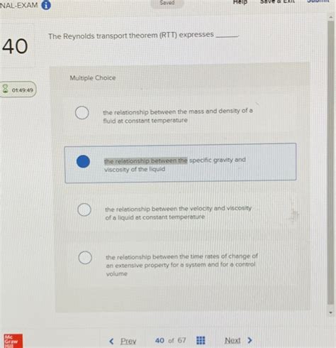 Solved NAL-EXAM 6 Saved Help The Reynolds transport theorem | Chegg.com 
