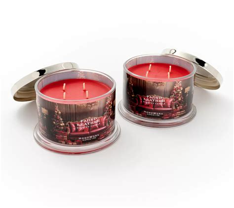 HomeWorx by Slatkin + Co. S/2 Faded Leather 18oz Candles - QVC.com