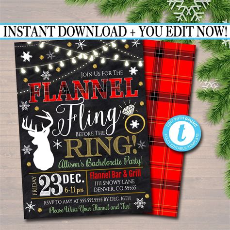 Flannel Fling Before The Ring Bachelorette Party Invite Flannel And