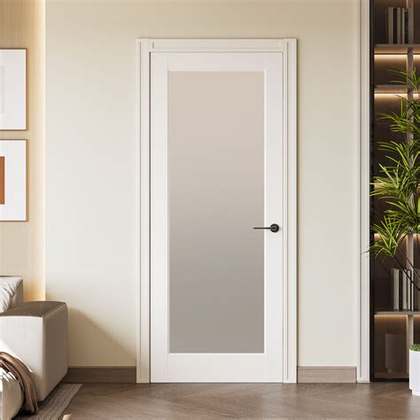 SMARTSTANDARD Frosted Glass 1-Lite Slab Solid Wood Standard Door