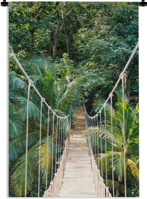 Wandkleed Wanddoek Jungle Palmboom Brug Natuur Planten