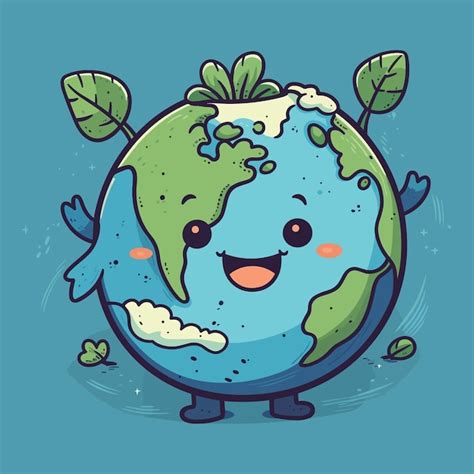 Ilustra O Dos Desenhos Animados De Um Planeta Terra Uma Folha