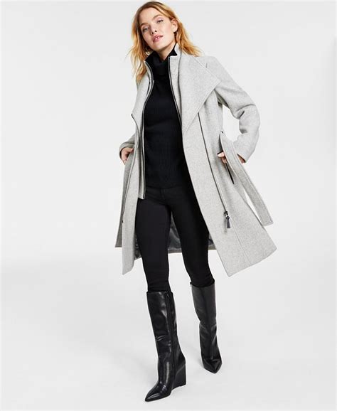 Calvin Klein Womens Belted Wrap Coat Created For Macys Macys