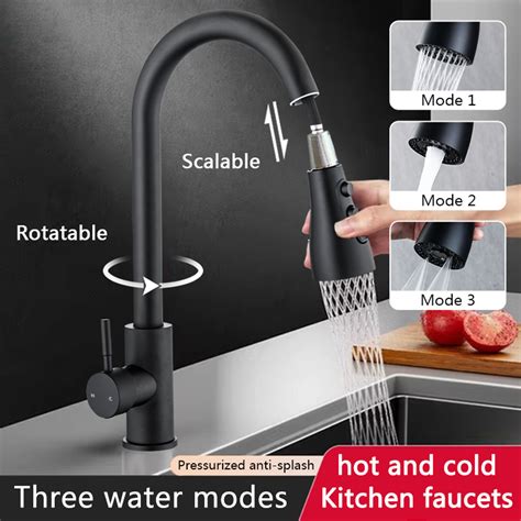 Set Of Kitchen And Balcony Sinks With Large Bends Hot And Cold Pull Out Stainless Steel