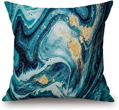 Turquoise Marble Pillow Cover Abstract Blue Teal Ripples Of Agate Ocean