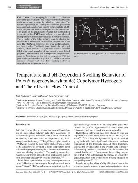 Pdf Temperature And Ph Dependent Swelling Behavior Of Poly N