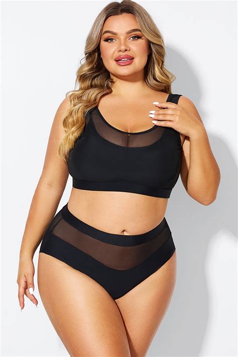 Double Up Mesh Patchwork Solid Bikini Top Meet Curve Meet Curve