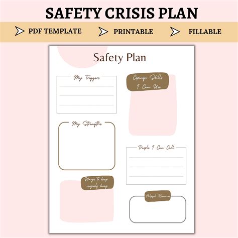 Safety Crisis Plan Template, Therapist Tools, Therapeutic Worksheet
