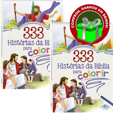 Combo 2 Livros 333 Histórias da Bíblia para Colorir Ilustrada Infantil