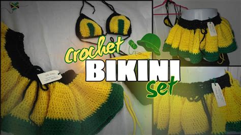 Jamaica Themed Crochet Bikini Set With Crochet Ruffle Skirt Crochetbikini Crochetskirts YouTube