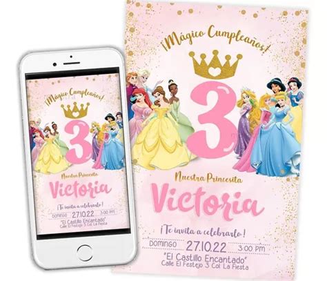 Invitacion Princesas Disney Digital Personalizada