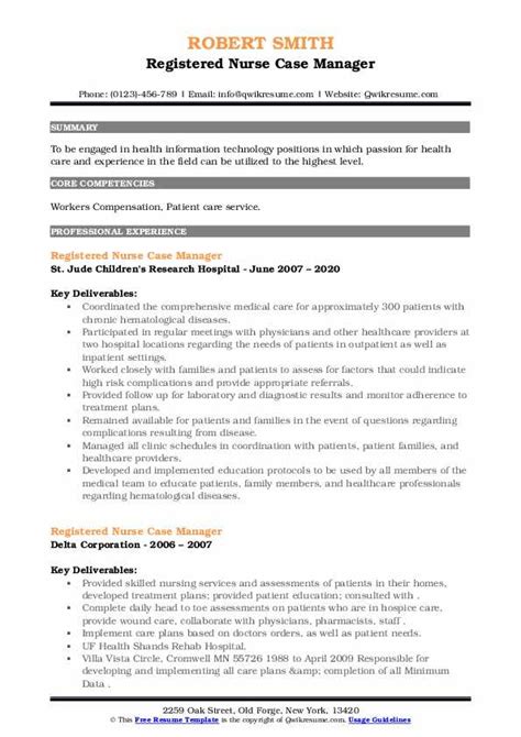 Registered Nurse Case Manager Resume Samples Qwikresume