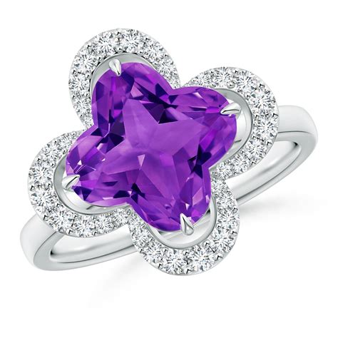 Clover Shaped Amethyst Halo Engagement Ring Angara