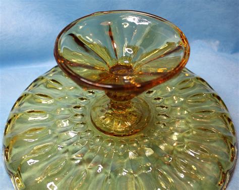 Vintage Anchor Hocking Fairfield Amber Glass Pedestal Cake Plate Stand Perfect Ebay